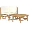 Loungegrupp för trädgården med gräddvita dynor 2 delar bambu vidaXL – miniatyr 2