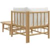 Loungegrupp för trädgården med gräddvita dynor 2 delar bambu vidaXL – miniatyr 5