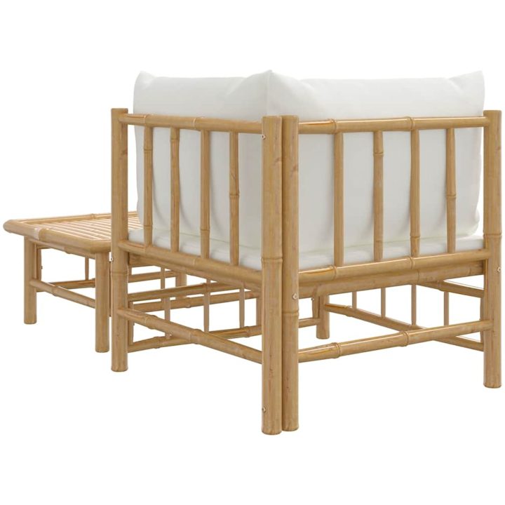 Loungegrupp för trädgården med gräddvita dynor 2 delar bambu vidaXL – bild 5