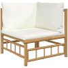 Loungegrupp för trädgården med gräddvita dynor 2 delar bambu vidaXL – miniatyr 6
