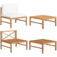 Loungegrupp för trädgården med gräddvita dynor 2 delar teak vidaXL