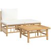 Loungegrupp för trädgården med gräddvita dynor 3 delar bambu vidaXL – miniatyr 2