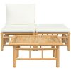 Loungegrupp för trädgården med gräddvita dynor 3 delar bambu vidaXL – miniatyr 3