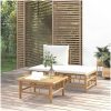 Loungegrupp för trädgården med gräddvita dynor 3 delar bambu vidaXL – miniatyr 1