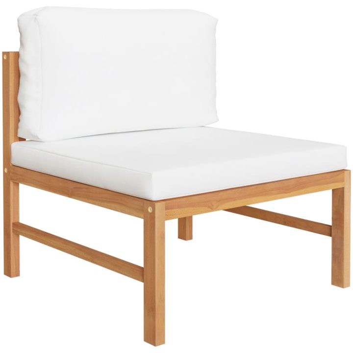 Loungegrupp för trädgården med gräddvita dynor 3 delar teak vidaXL – bild 2