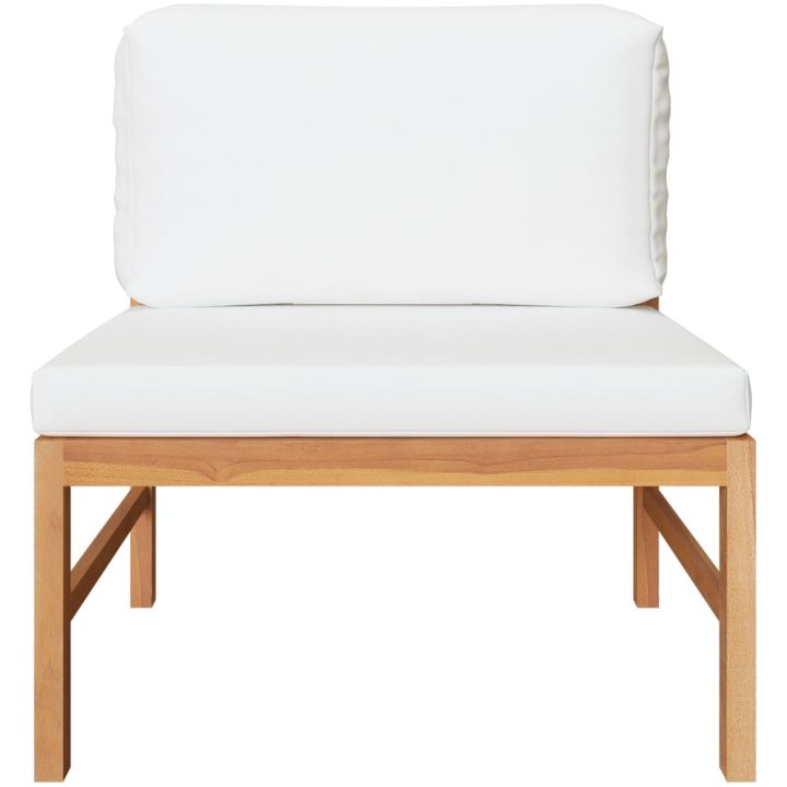 Loungegrupp för trädgården med gräddvita dynor 3 delar teak vidaXL – bild 3