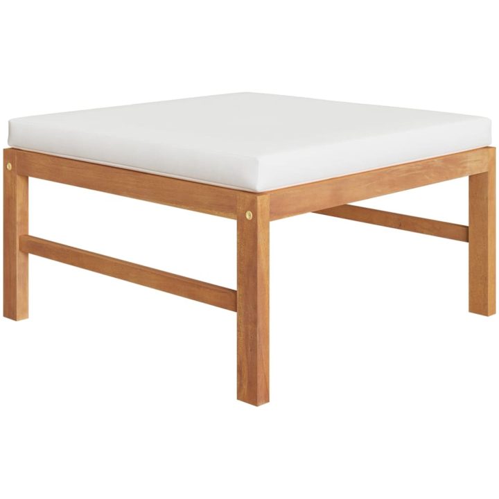Loungegrupp för trädgården med gräddvita dynor 3 delar teak vidaXL – bild 4
