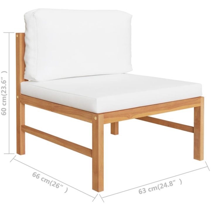 Loungegrupp för trädgården med gräddvita dynor 3 delar teak vidaXL – bild 8
