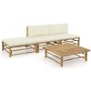 Loungegrupp för trädgården med gräddvita dynor 4 delar bambu vidaXL – miniatyr 1