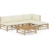 Loungegrupp för trädgården med gräddvita dynor 5 delar bambu vidaXL – miniatyr 1