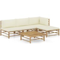 Loungegrupp för trädgården med gräddvita dynor 5 delar bambu vidaXL