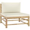 Loungegrupp för trädgården med gräddvita dynor 6 delar bambu vidaXL – miniatyr 5