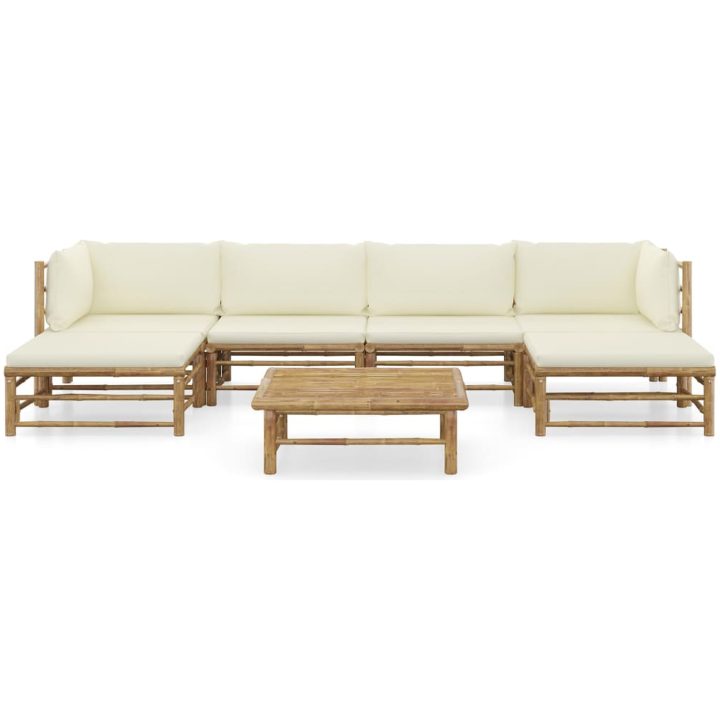 Loungegrupp för trädgården med gräddvita dynor 7 delar bambu vidaXL – bild 2