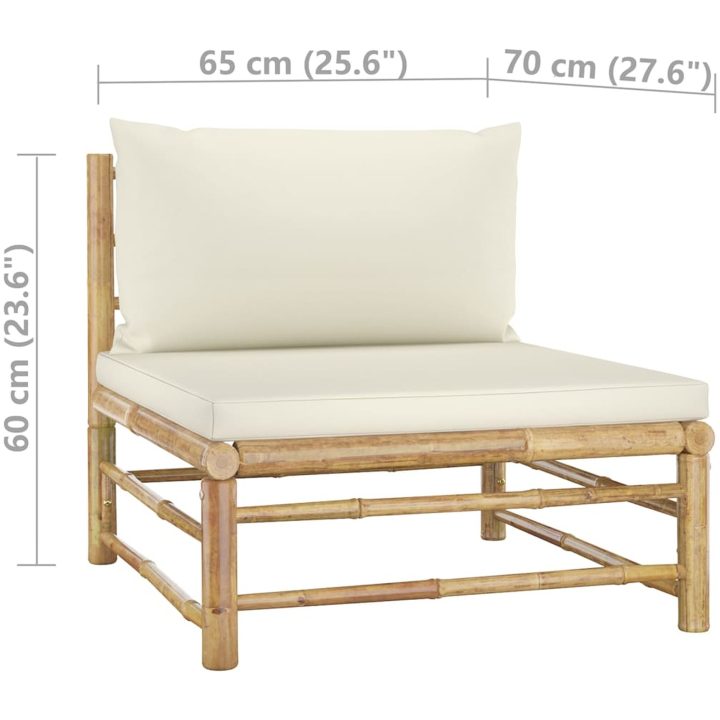 Loungegrupp för trädgården med gräddvita dynor 7 delar bambu vidaXL – bild 12