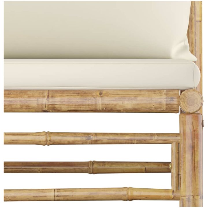 Loungegrupp för trädgården med gräddvita dynor 7 delar bambu vidaXL – bild 6