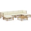 Loungegrupp för trädgården med gräddvita dynor 7 delar bambu vidaXL – miniatyr 1