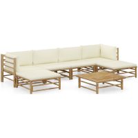 Loungegrupp för trädgården med gräddvita dynor 7 delar bambu vidaXL