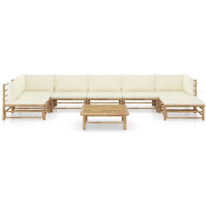 Loungegrupp för trädgården med gräddvita dynor 8 delar bambu vidaXL – bild 2
