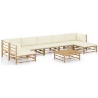 Loungegrupp för trädgården med gräddvita dynor 8 delar bambu vidaXL