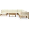 Loungegrupp för trädgården med gräddvita dynor 9 delar bambu vidaXL – miniatyr 2