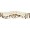 Loungegrupp för trädgården med gräddvita dynor 9 delar bambu vidaXL – miniatyr 1
