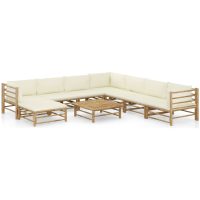 Loungegrupp för trädgården med gräddvita dynor 9 delar bambu vidaXL