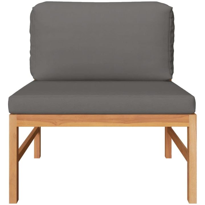 Loungegrupp för trädgården med mörkgrå dynor 2 delar teak vidaXL – bild 3
