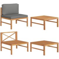 Loungegrupp för trädgården med mörkgrå dynor 2 delar teak vidaXL