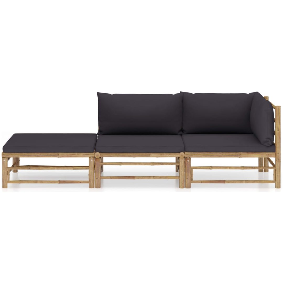 Loungegrupp för trädgården med mörkgrå dynor 3 delar bambu vidaXL – bild 2
