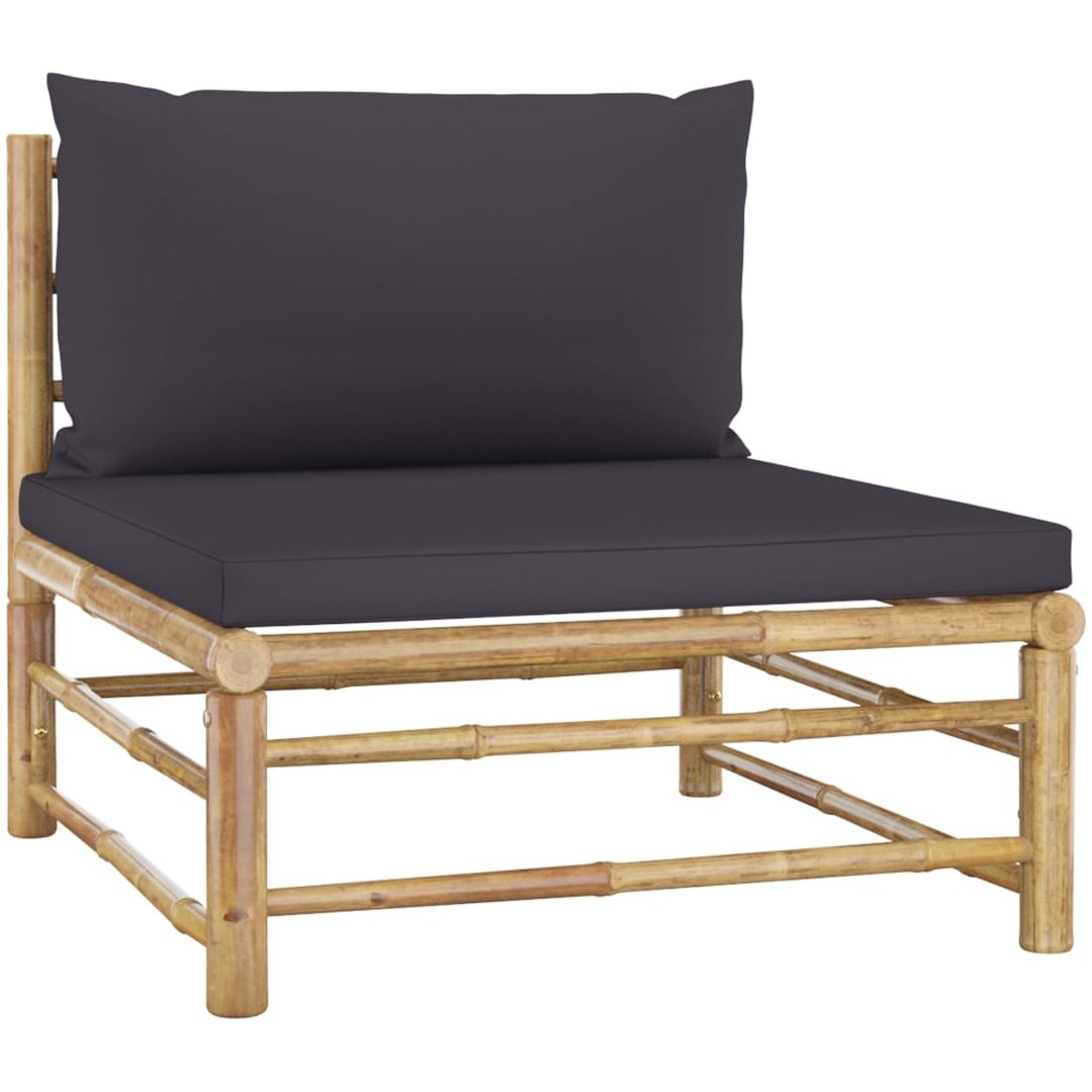 Loungegrupp för trädgården med mörkgrå dynor 3 delar bambu vidaXL – bild 5