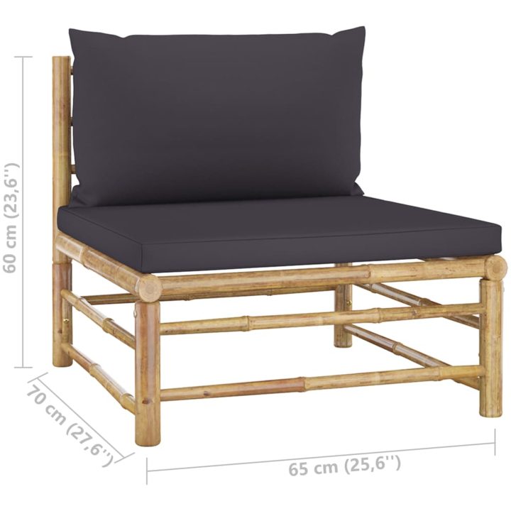 Loungegrupp för trädgården med mörkgrå dynor 3 delar bambu vidaXL – bild 10