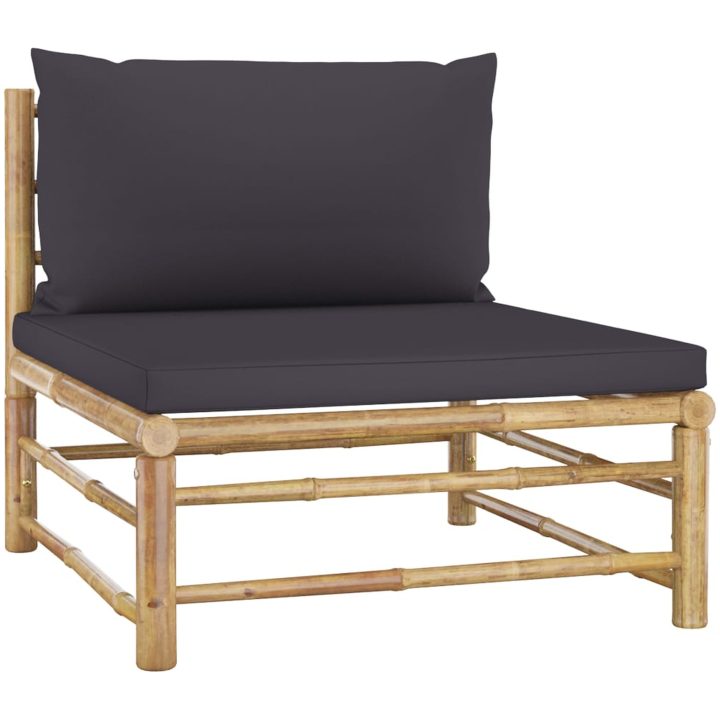 Loungegrupp för trädgården med mörkgrå dynor 5 delar bambu vidaXL – bild 5