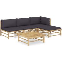Loungegrupp för trädgården med mörkgrå dynor 5 delar bambu vidaXL