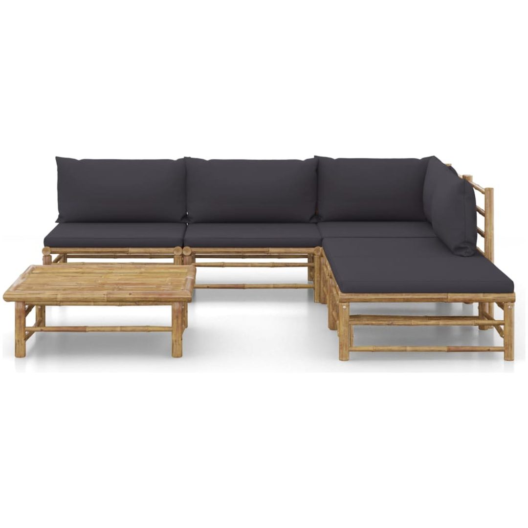 Loungegrupp för trädgården med mörkgrå dynor 6 delar bambu vidaXL – bild 2