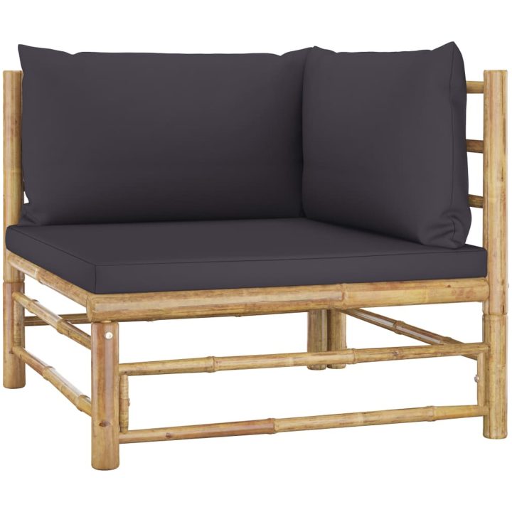 Loungegrupp för trädgården med mörkgrå dynor 8 delar bambu vidaXL – bild 5