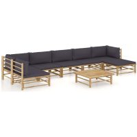 Loungegrupp för trädgården med mörkgrå dynor 8 delar bambu vidaXL