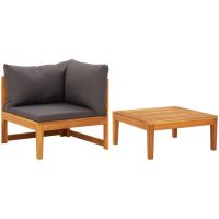 Loungegrupp för trädgården med mörkgråa dynor 2 delar akaciaträ vidaXL