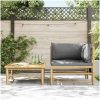 Loungegrupp för trädgården med mörkgråa dynor 2 delar bambu vidaXL – miniatyr 3