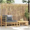 Loungegrupp för trädgården med mörkgråa dynor 2 delar bambu vidaXL – miniatyr 1