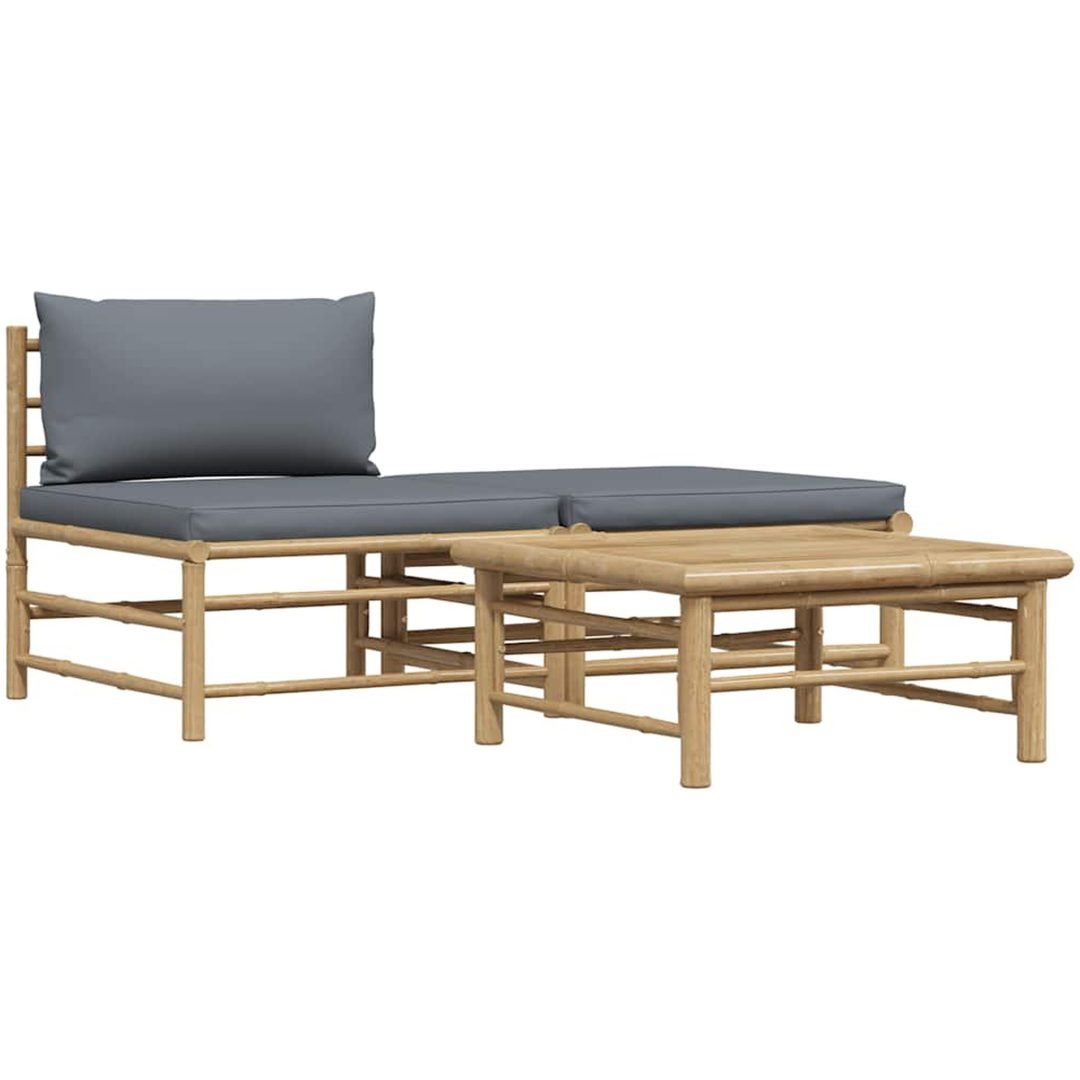 Loungegrupp för trädgården med mörkgråa dynor 3 delar bambu vidaXL – bild 2