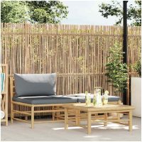 Loungegrupp för trädgården med mörkgråa dynor 3 delar bambu vidaXL