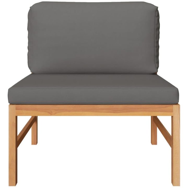 Loungegrupp för trädgården med mörkgråa dynor 3 delar teak vidaXL – bild 3