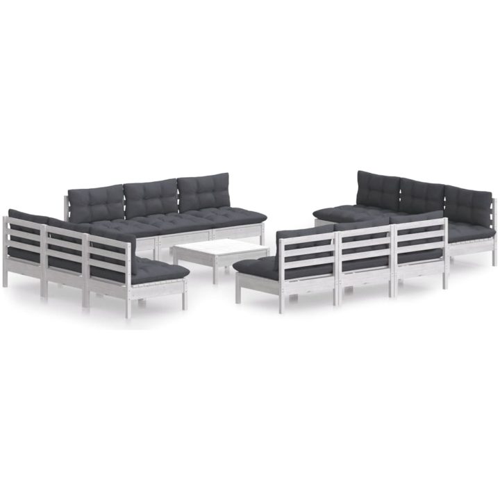 Loungegrupp med antracit dynor 13 delar massiv furu vidaXL – bild 2