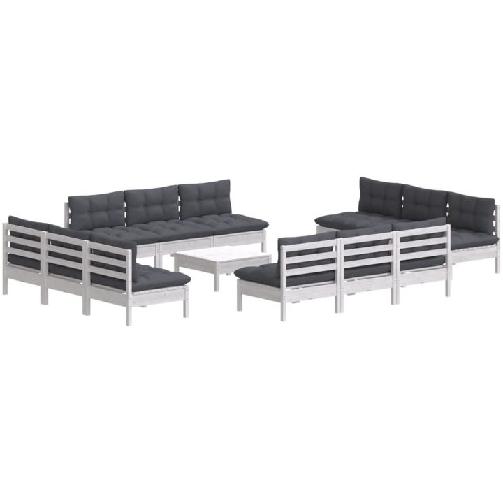Loungegrupp med antracit dynor 13 delar massiv furu vidaXL – bild 3