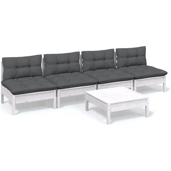 Loungegrupp med antracit dynor 5 delar massiv furu vidaXL – bild 2