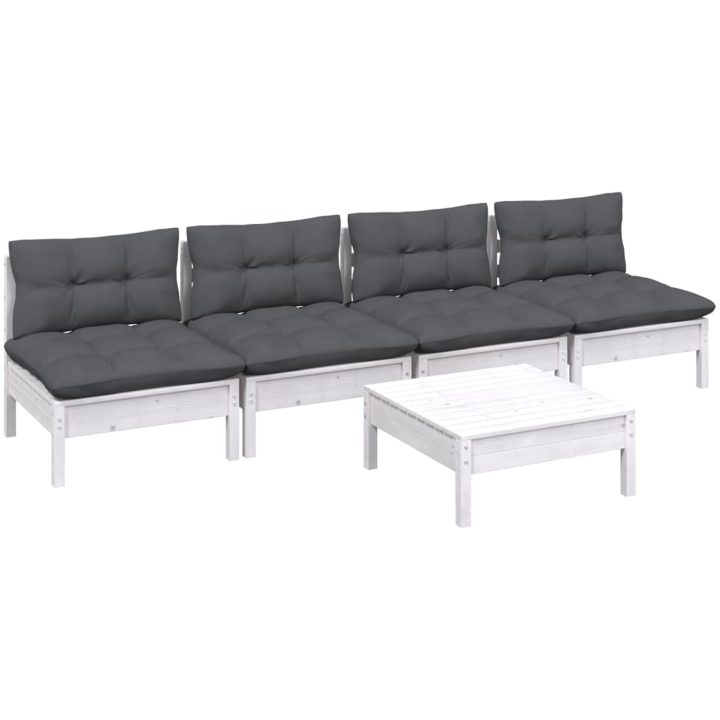 Loungegrupp med antracit dynor 5 delar massiv furu vidaXL – bild 3
