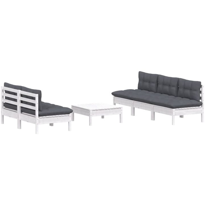 Loungegrupp med antracit dynor 6 delar massiv furu vidaXL – bild 3