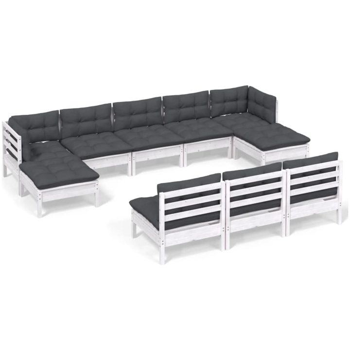 Loungegrupp med dynor 10 delar vit massiv furu vidaXL – bild 2