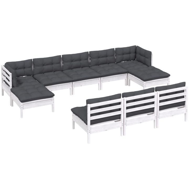 Loungegrupp med dynor 10 delar vit massiv furu vidaXL – bild 3