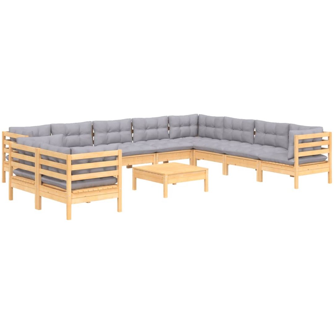 Loungegrupp med dynor 11 delar grå furu vidaXL – bild 3